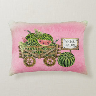 Wassermelone Ernte Bauernhof Wasserfarbe Holzkart Dekokissen
