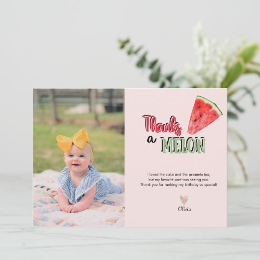 Wassermelone | Erster Geburtstag Vielen Dank Dankeskarte (Stehend Vorderseite)