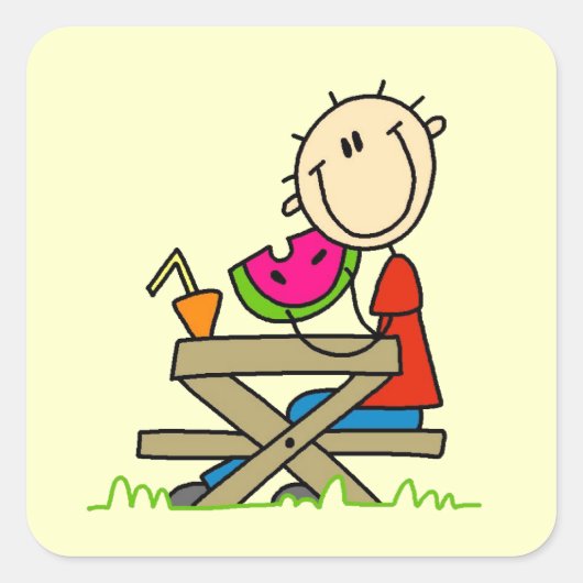 Wassermelone essen quadratischer aufkleber (Vorderseite)