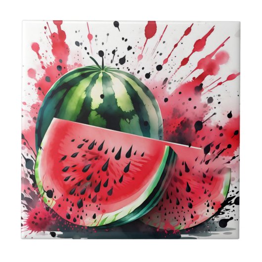Wassermelone Explosion Wasserfarbe Fliese (Vorderseite)