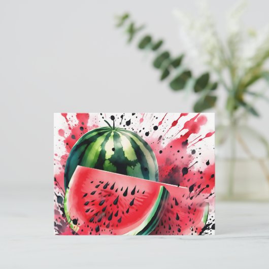 Wassermelone Explosion Wasserfarbe Postkarte (Stehend Vorderseite)