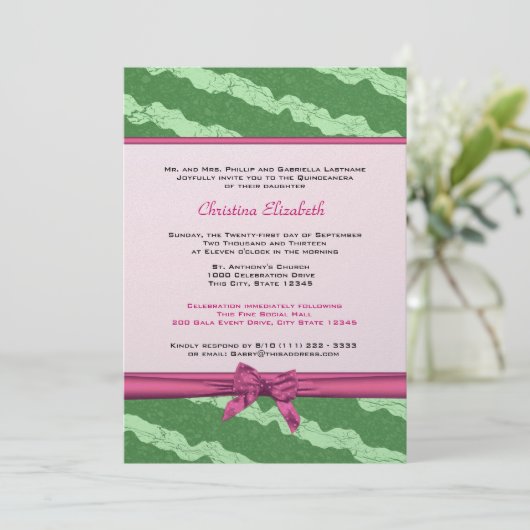 Wassermelone Extravagant Quinceanera Einladung (Stehend Vorderseite)