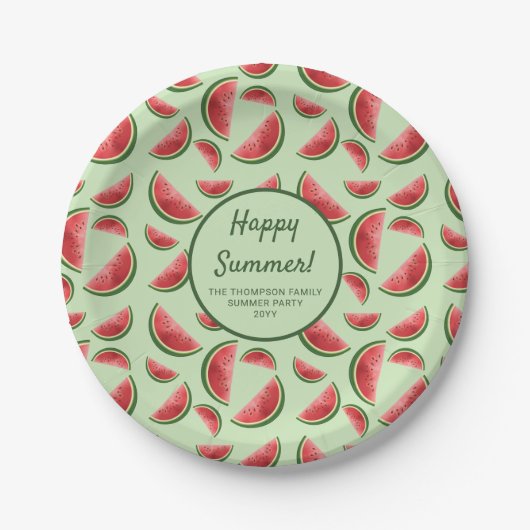 Wassermelone Fruchtmuster auf dem grünen Sommer-Pa Pappteller (Vorderseite)
