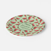 Wassermelone Fruchtmuster auf dem grünen Sommer-Pa Pappteller (Schrägansicht)