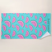 Wassermelone Fruchtmuster Türkis Personalisiert Strandtuch (Vorderseite)