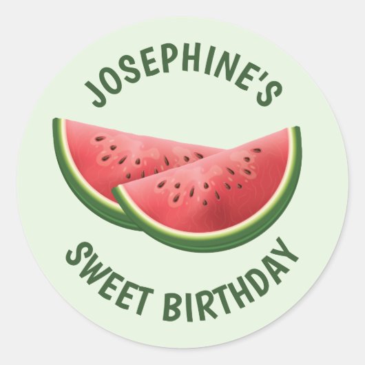 Wassermelone Fruchtscheiben auf Grün und Text Gebu Runder Aufkleber (Vorderseite)