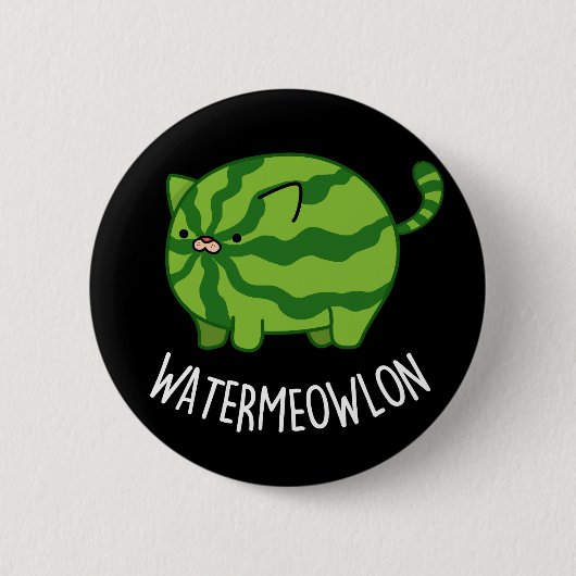 Wassermelone Funny Watermelon Kat Pun Dark BG Button (Vorderseite)