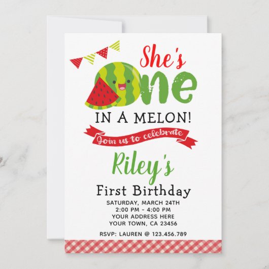 Wassermelone-Geburtstags-Einladung Einladung (Vorderseite)