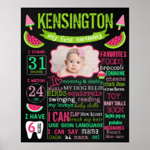 Wassermelone Geburtstagskalkboard Schild Poster