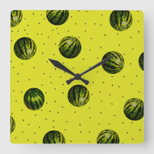 Wassermelone gelb mit Samen Quadratische Wanduhr