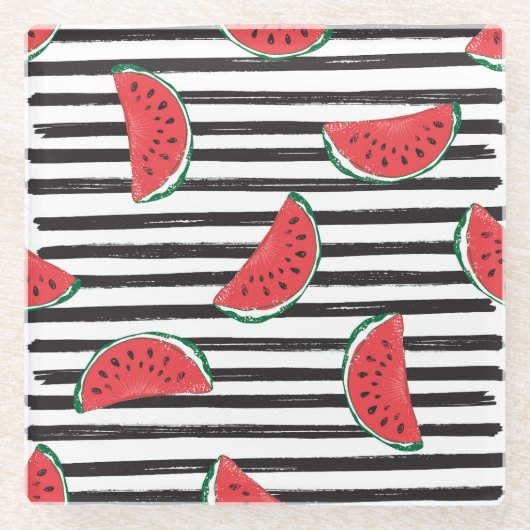 Wassermelone gestreift, Vintag nahtlos. Glasuntersetzer (Vorderseite)