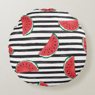 Wassermelone gestreift, Vintag nahtlos. Rundes Kissen