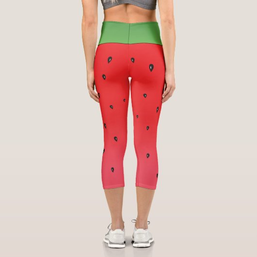Wassermelone, grün und rot, mit Samen Capri Leggings (Rückseite)