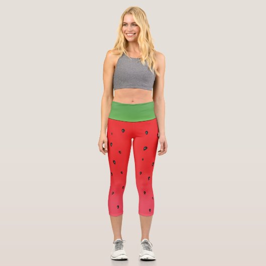 Wassermelone, grün und rot, mit Samen Capri Leggings (Vorderseite)