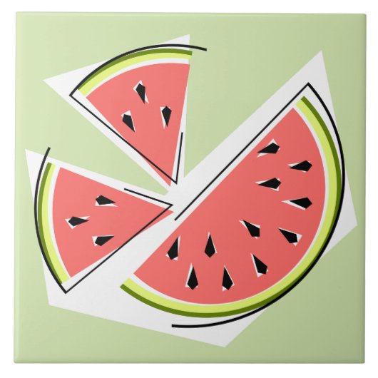Wassermelone Grüne Stücke Fliese (Vorderseite)