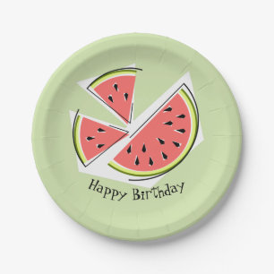 Wassermelone Grüne Stücke Happy Birthday-Teller Pappteller