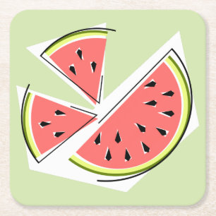 Wassermelone Grüne Stücke Rechteckiger Pappuntersetzer