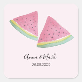 Wassermelone Illustration Wasserfarbe Handgemalt Quadratischer Aufkleber