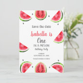 Wassermelone in einem Melon Little Girl Sweet Save The Date (Stehend Vorderseite)