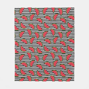 Wassermelone in Schwarz-Weiß-Streifen Fleecedecke