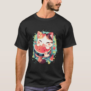 Wassermelone Katze Farbige Kunst Wassermelonen Fru T-Shirt