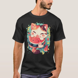 Wassermelone Katze Farbige Kunst Wassermelonen Fru T-Shirt