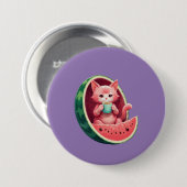Wassermelone Katze Kaffeepause Button (Vorne & Hinten)