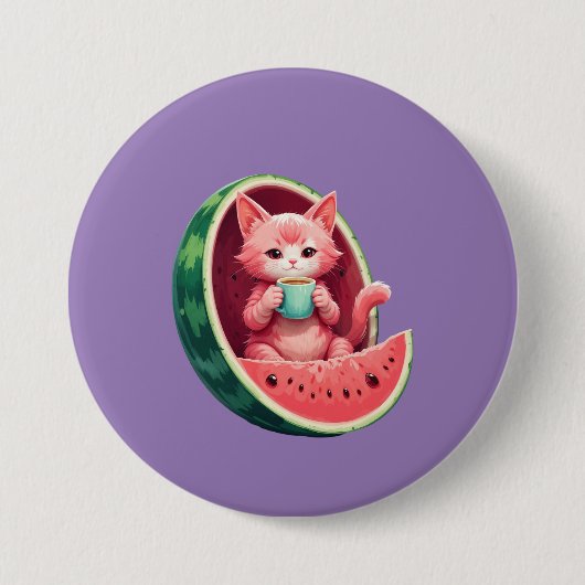 Wassermelone Katze Kaffeepause Button (Vorderseite)