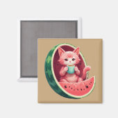 Wassermelone Katze Kaffeepause Magnet (Vorderseite/Rückseite)