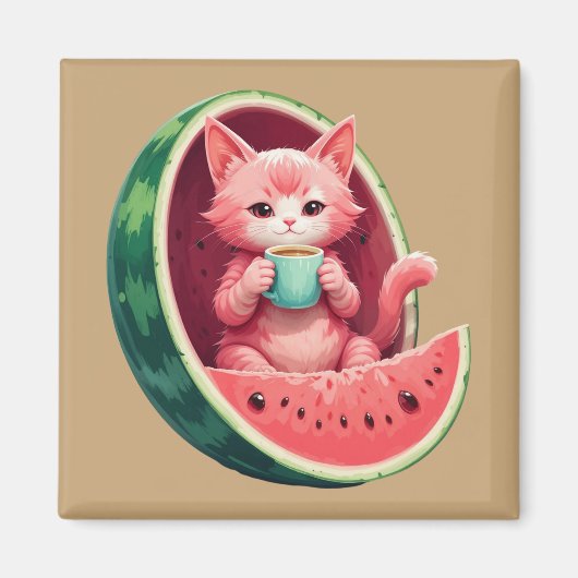 Wassermelone Katze Kaffeepause Magnet (Vorne)
