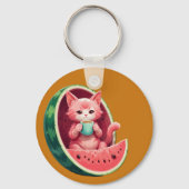 Wassermelone Katze Kaffeepause Schlüsselanhänger (Vorderseite)