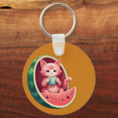 Wassermelone Katze Kaffeepause Schlüsselanhänger (Rückseite)