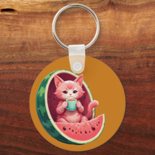 Wassermelone Katze Kaffeepause Schlüsselanhänger