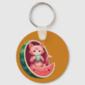 Wassermelone Katze Kaffeepause Schlüsselanhänger (Rückseite)