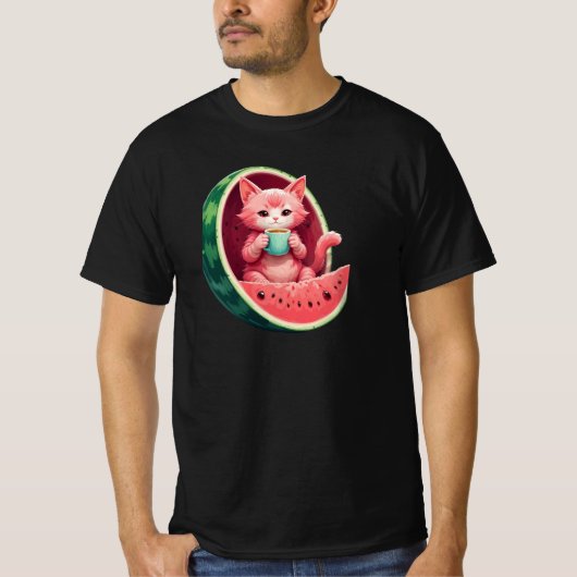 Wassermelone Katze Kaffeepause T-Shirt (Vorderseite)