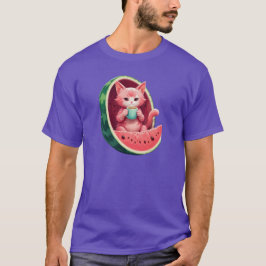 Wassermelone Katze Kaffeepause T-Shirt