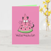 Wassermelone Katze Niedlich Kinder Karte (Gelbe Blume)