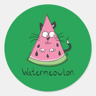 Wassermelone Katze Niedlich Kinder Runder Aufkleber