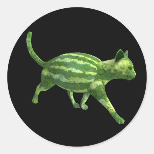 Wassermelone Katze Runder Aufkleber