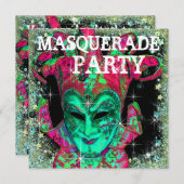 Wassermelone Lime Green Hot Pink Masquerade Party Einladung (Vorne/Hinten)