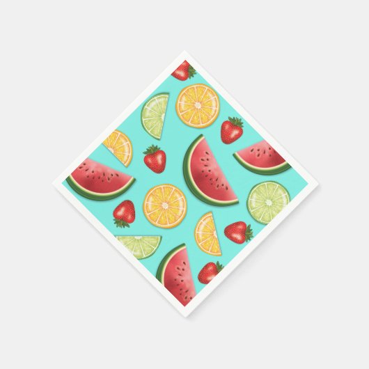 Wassermelone Limon Erdbeeren Früchte Sommermuster Serviette (Ecke)