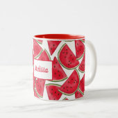 Wassermelone mit individuelle Name Zweifarbige Tasse (VorderseiteRechts)