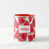 Wassermelone mit individuelle Name Zweifarbige Tasse (Mittel)