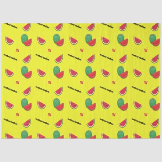 Wassermelone mit Text und Buchstaben W Muster Gelb Seidenpapier (Vorderseite)