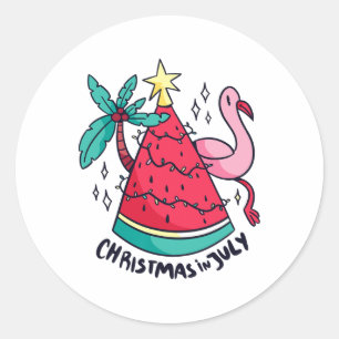 Wassermelone mit Weihnachtsbeleuchtung für Weihnac Runder Aufkleber