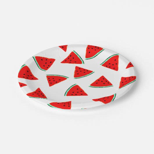 Wassermelone Muster Dreiecke Pappteller (Schrägansicht)