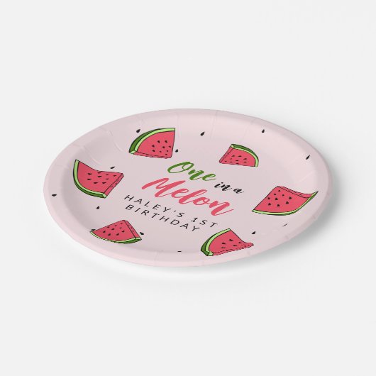 Wassermelone Niedlich eins in einem Melon 1st Baby Pappteller (Schrägansicht)