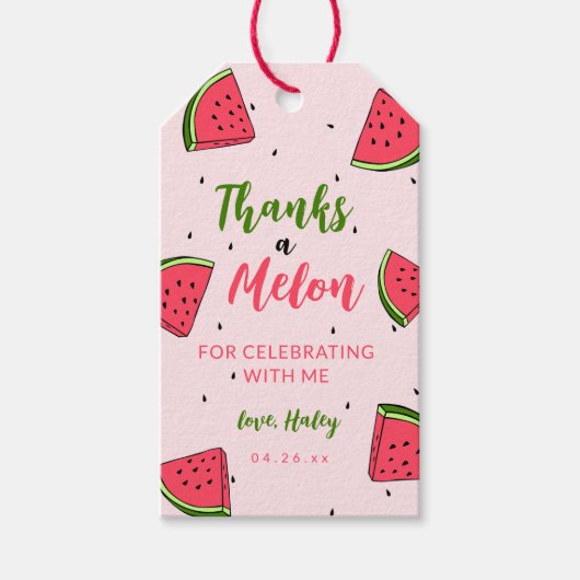 Wassermelone Niedlich in Melon 1. Geburtstag eines Geschenkanhänger (Vorderseite)