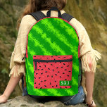 Wassermelone Niedlich Sommermelon Frucht Custom Mo Bedruckter Rucksack<br><div class="desc">Dieser hübsche Wassermelone-Rucksack hat ein Melonobst-Design, das aussieht, als wäre er geschnitten worden. Das saftig rosa Fruchtfleisch der Melone zeigt sich also auf der Tasche und oben, komplett mit schwarzen Wassermelonensamen. Die Vorderseite und die Seiten beinhalten die gesprenkelte grüne, gepolsterte Rinde. Dies ist ein niedliches, skurriles Sommerzeitdesign mit allen Originalwerken....</div>