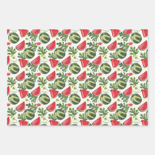 Wassermelone Obst, Wassermelone Scheiben und Blätt Geschenkpapier Set (Vorderseite)